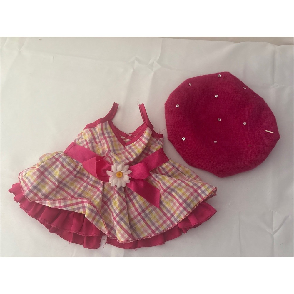 Build A Bear Workshop Pink Plaid Gingham Dress and Sequin Hat Set MPSQMT